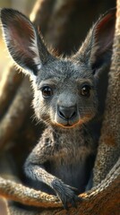 Imagine a baby kangaroo peeking out from its mother's pouch, wide-eyed with wonder at the world around it