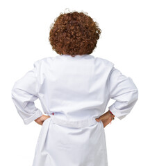 Middle ager senior doctor woman over isolated background standing backwards looking away with arms on body