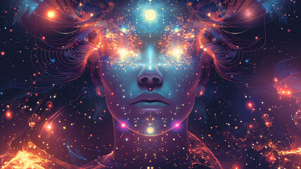 A celestial being graphical vector face with ethereal features and divine radiance, embodying the...