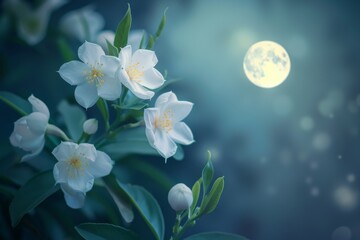 A Moonlight Serenade: White Jasmine Blooms Illuminating Spring Nights