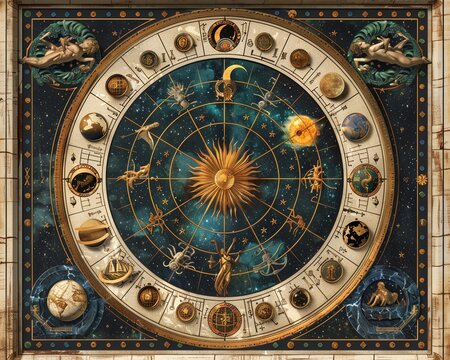 Antique Astrology Vintage illustrations of zodiac signs and celestial charts, rendered with exquisite detail and presented in crystalclear resolution, clean sharp focus