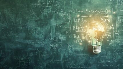 Illuminating Ideas: Light Bulb on Chalkboard. Generative AI - obrazy, fototapety, plakaty