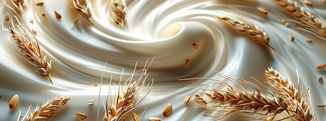 Swirling Milk with Almonds and Wheat
 - obrazy, fototapety, plakaty