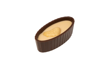 Chocolate candy with a nut isolated on a white background.