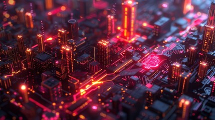 A visually striking image featuring a glowing Bitcoin symbol integrated into an advanced digital circuit board, representing cryptocurrency technology.