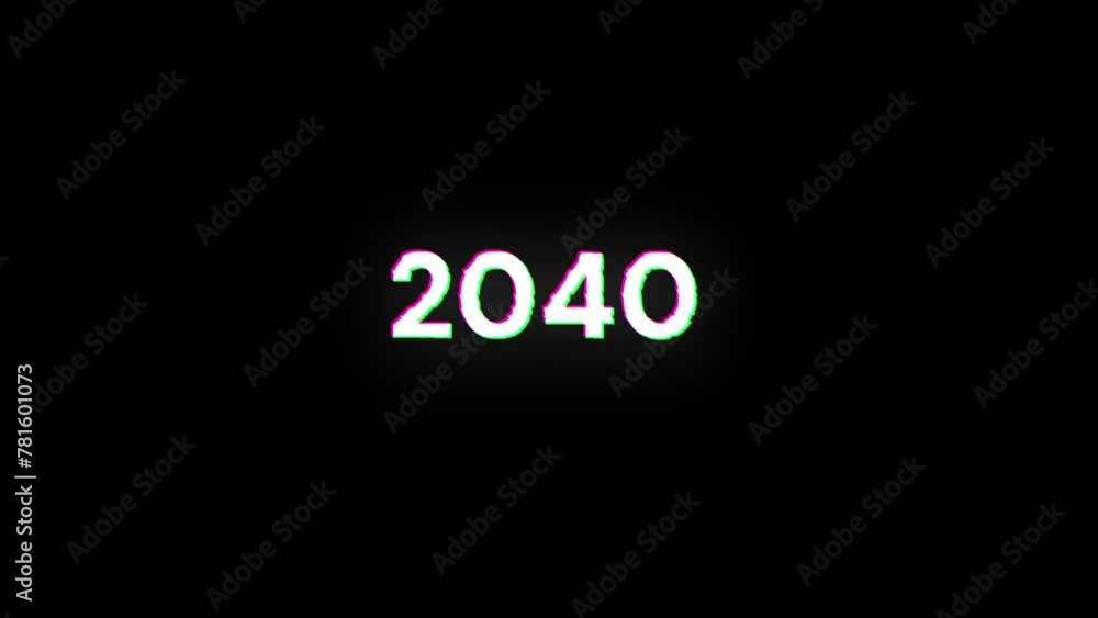 Poster 2040 text with screen effects of technological failures. spectacular screen glitch with various kind