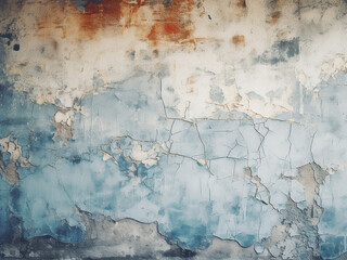 Wall with shabby paint and plaster cracks, serving as texture
