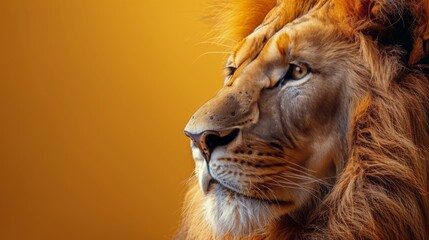 Close Up of a Lion on Yellow Background