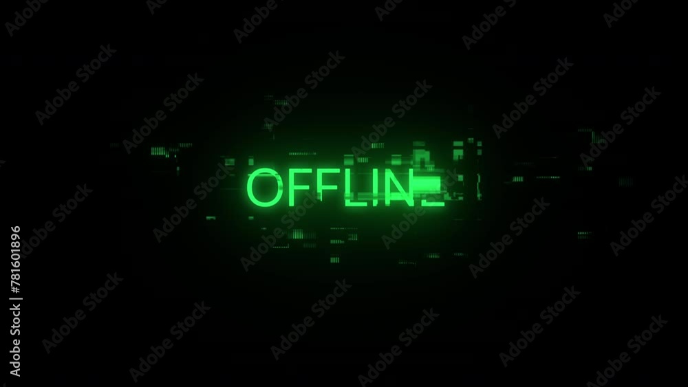 Aufkleber offline text with screen effects of technological failures. spectacular screen glitch with various k