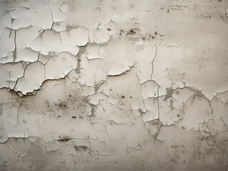 Weathered building wall displays old plastered texture with cracks