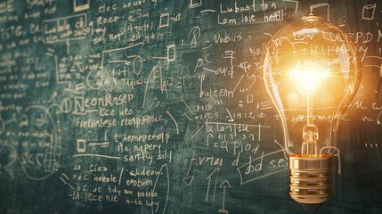 Illuminating Ideas: Light Bulb on Chalkboard. Generative AI