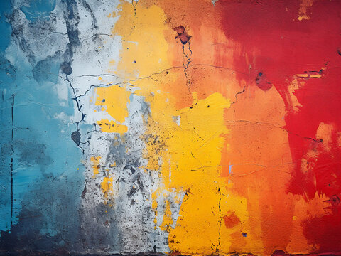 Abstract background texture formed by various colored paints on the wall surface