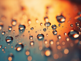 Sunrise backdrop with water dew drops on glass