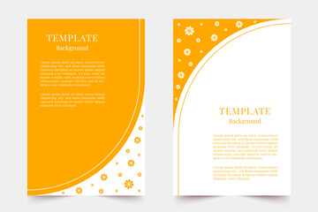 Background template with copy space for text. Simple and minimalistic orange template with white flowers. Vector illustration.