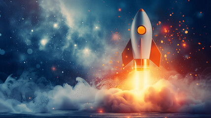 Space rocket launch. startup, space tourism, astronomy and space concept