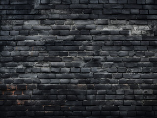 Wide black brick wall, displaying aged, rough masonry in gloomy grunge