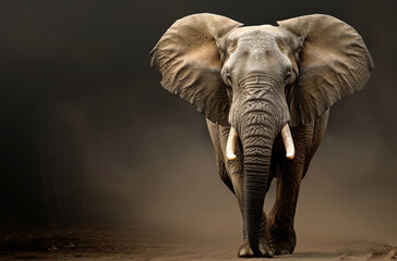 Fototapeta na wymiar Elephant walking towards the camera.