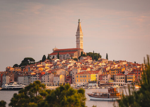 Sunset over the old town of Rovinj, Croatia