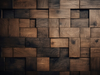 Brown surface shows intricate wood tile textures in close-up