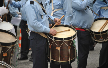 Marching band doing a street parade