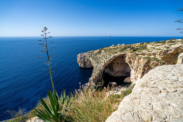 Beautiful Blue Grotto in Malta. Sunny day - 781605262