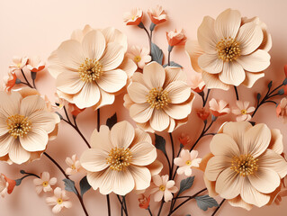 Elegant cream flowers on a soft pink background