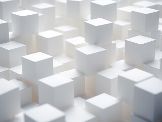 Aerial view: white cubes in varied heights, textured in 3D - obrazy, fototapety, plakaty