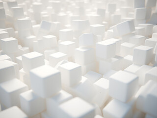 Elevated perspective: textured white cubes of different heights