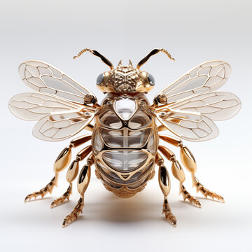 Futuristic golden robot bee on a white background