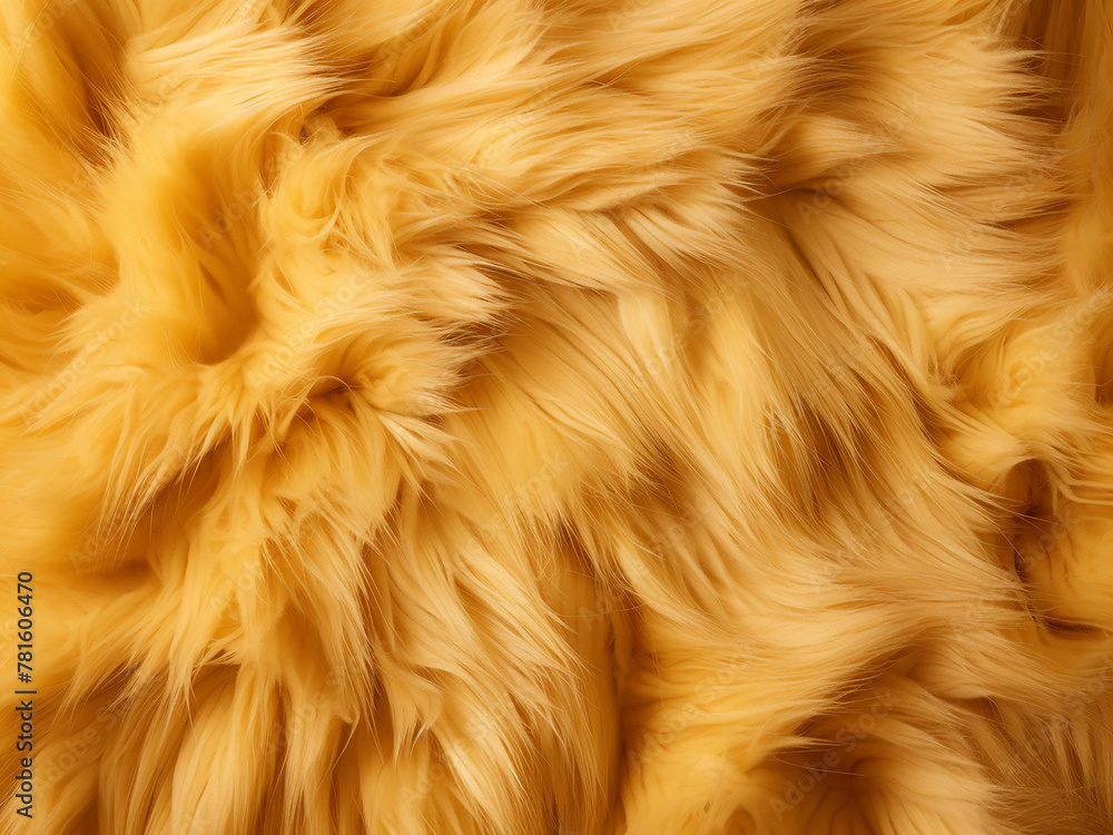 Poster textured golden fur fabric with wavy curls for empty spaces