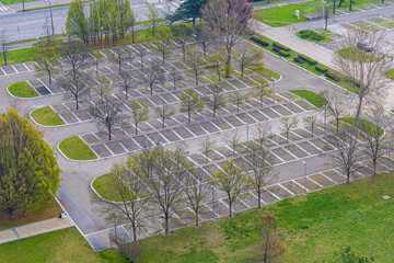 Aerial View of Empty Parking Lot Free Space Spring Sunday
