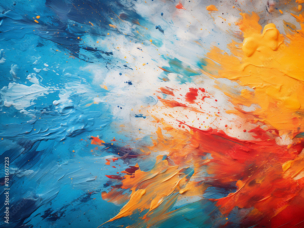 Poster brush strokes and paint splashes form the textured background