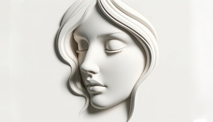 Sculptural face in relief, perfect for beauty and cosmetic marketing, showcasing elegance and simplicity.