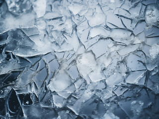 Detailed shot showcases ice formations on a frozen puddle