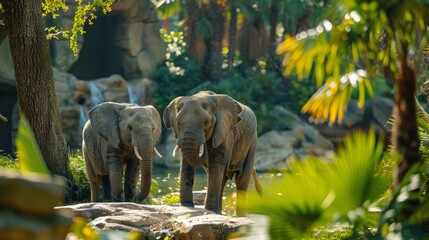 Two Elephants Walking in Wooded Area