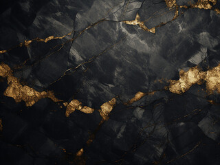Black and gold accents enrich the dark grunge rustic marble wall