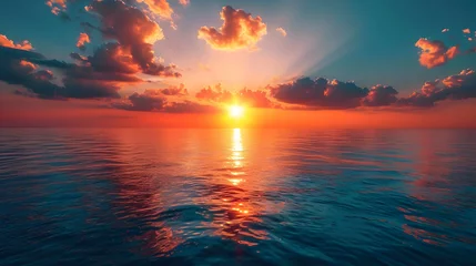 Poster Sea sunset with sunset sun on sunset clouds © miahumm