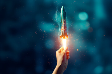 Cosmic Exploration: Space Rocket Launching from Woman
