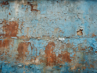 Abstract background features a grungy blue texture of rusty metal