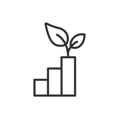 Business growth profit, linear icon. Growth chart with sprout, pole and sprout plant. Line with editable stroke