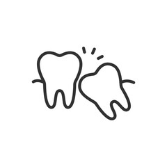 Obraz premium The tooth is growing at an angle, under the surface, linear icon. The tooth is causing damage to the tooth next to it. wisdom tooth. Line with editable stroke