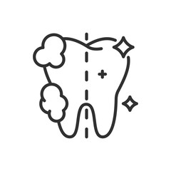 Tooth cleaning, linear icon. Before after. Dirty and clean. Line with editable stroke