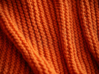 Detailed close-up of orange knitted fabric, symbolizing warmth