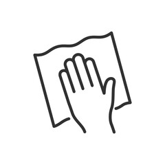 Wipe with a wipe, linear icon. Hand and wipe. Line with editable stroke