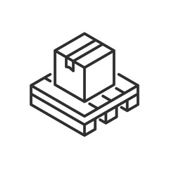A box on a pallet, linear icon. Isometric style. Loading. Logistics. Line with editable stroke