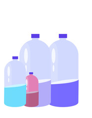 Four bottles of water are lined up on a white background