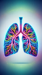 Vibrant neon lungs illustration, perfect for medical educational materials, health campaigns, and digital art collections.