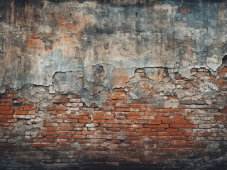 Creative background features dramatic grunge painted old wall with diagonal bricks