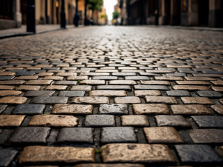 Stone-tiled pathway found in Madrid's Salamanca district - obrazy, fototapety, plakaty