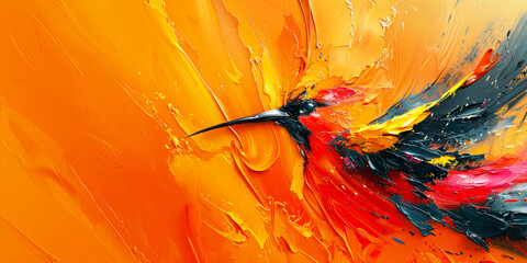 Abstract Contemporary Bird Oil Painting on Canvas Texture Brush Strokes